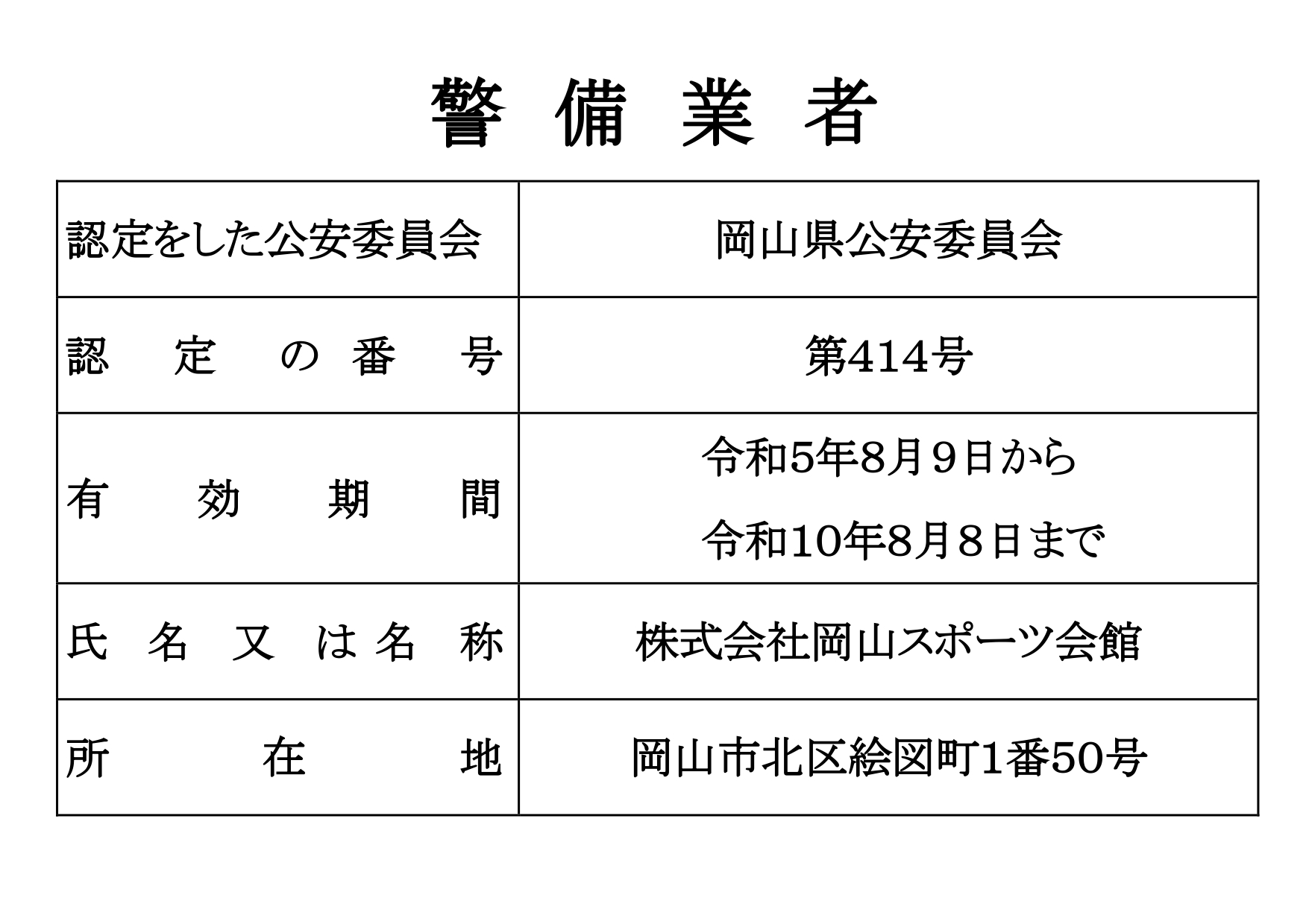 警備業1号業務の認定